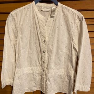 Liz Claiborne White Eyelet Peplum Blouse